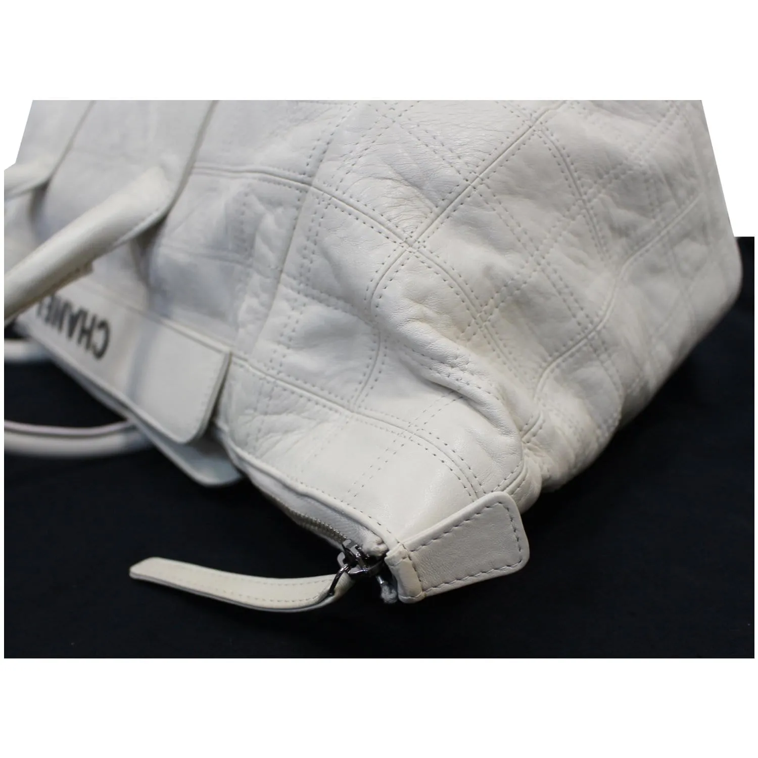 CHANEL Square Stitched Lax Lambskin Tote Bag White