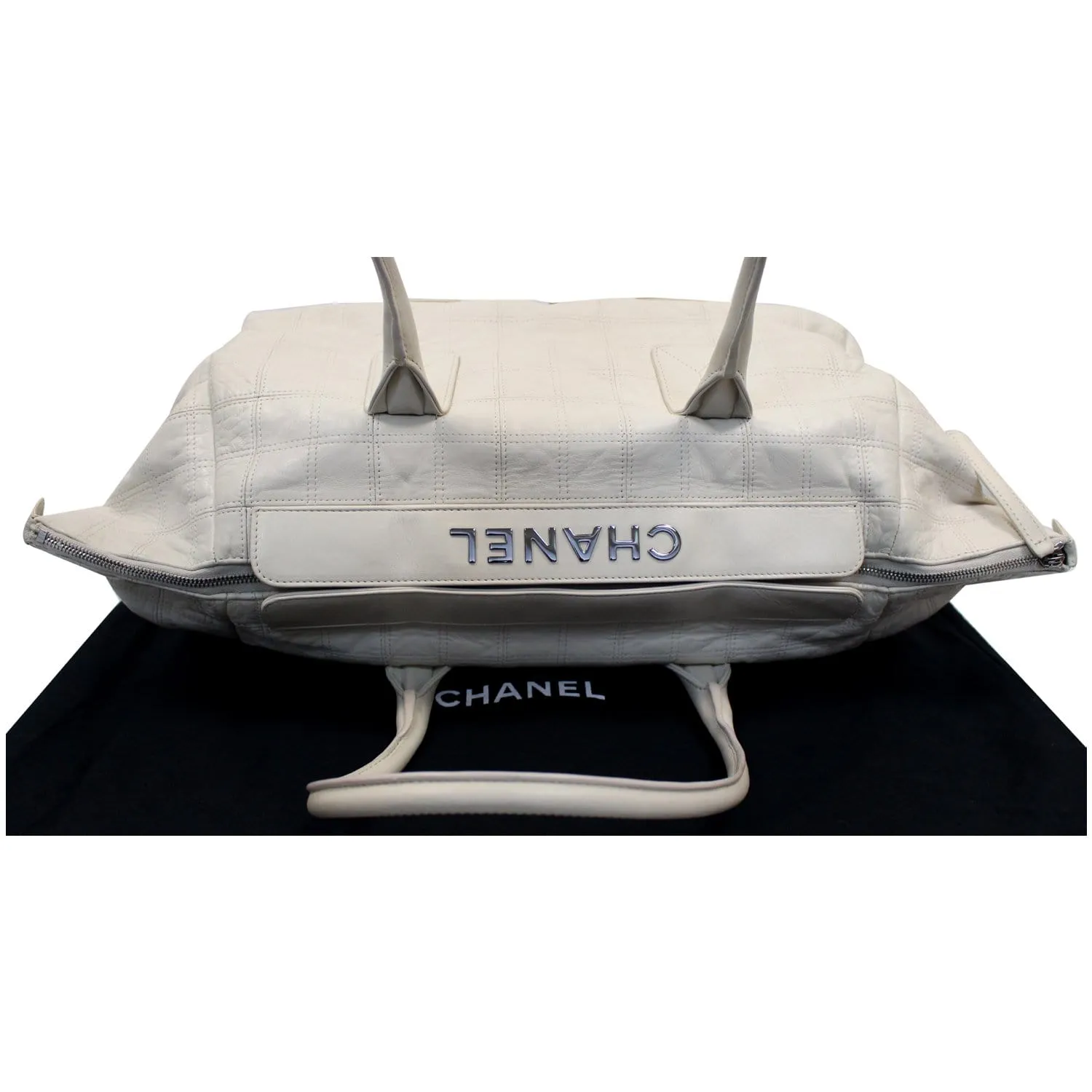 CHANEL Square Stitched Lax Lambskin Tote Bag White