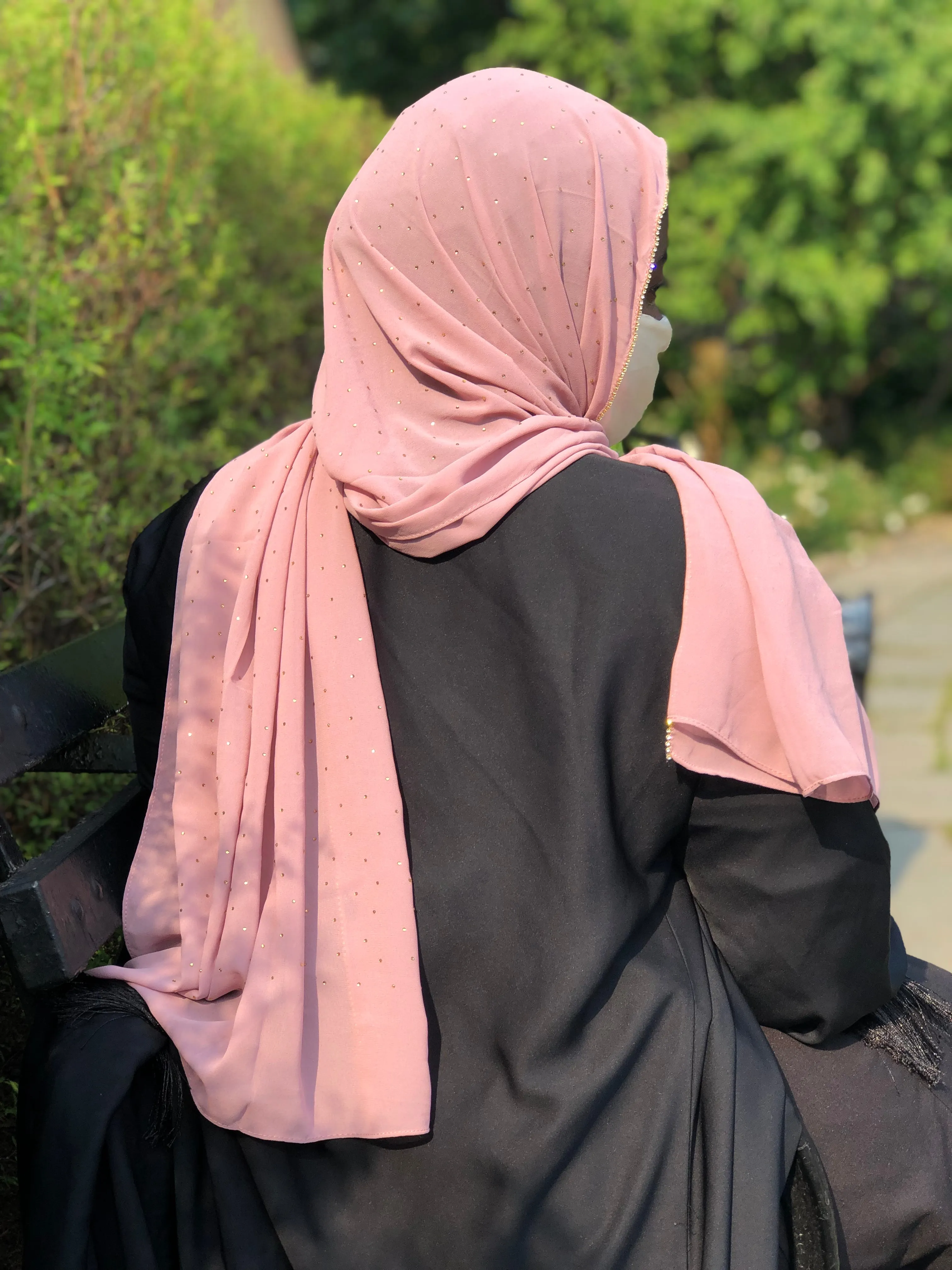 Chiffon with Rhinestone- Dusty Pink