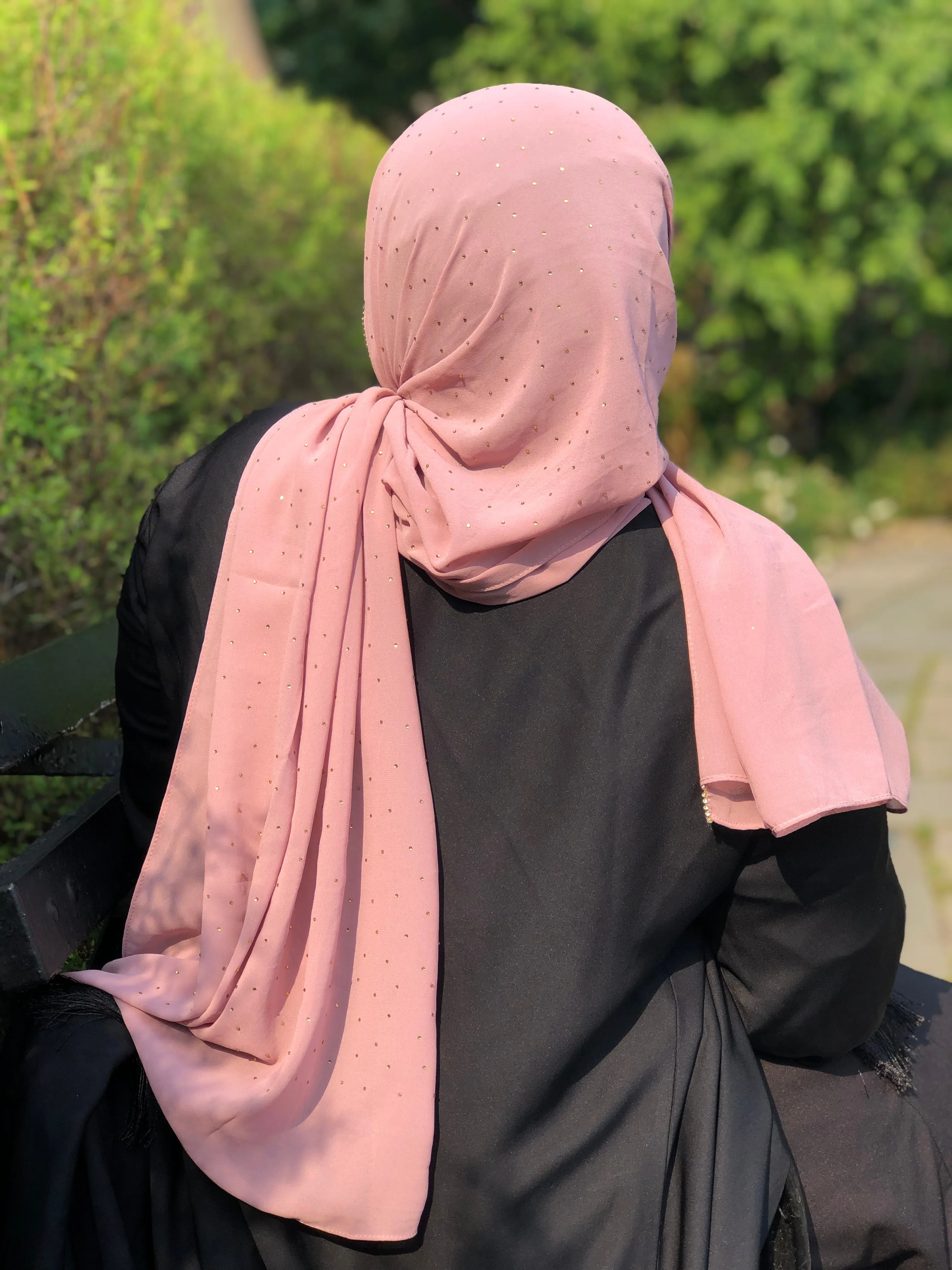 Chiffon with Rhinestone- Dusty Pink
