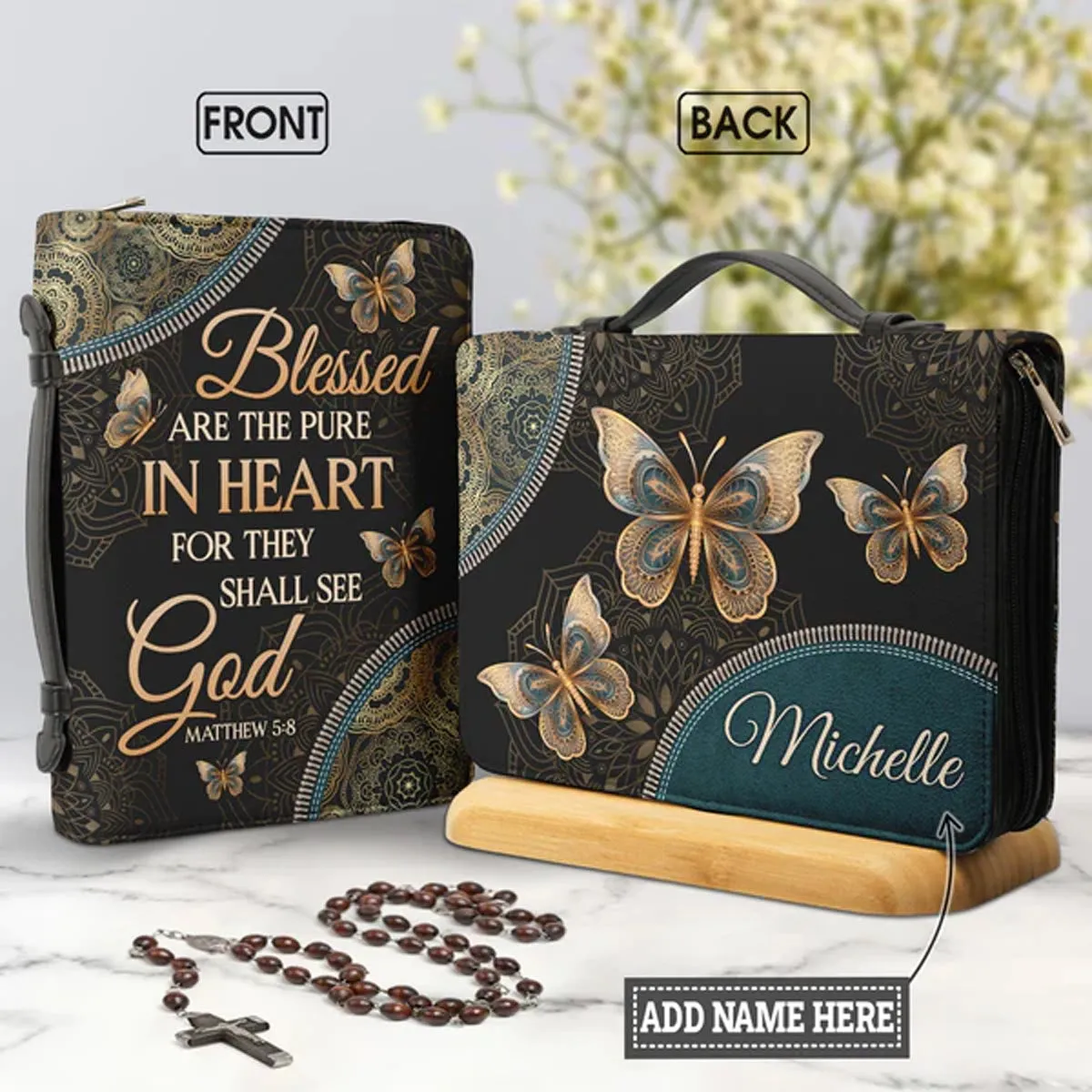 Christianart Bible Cover, Blessed Are The Pure In Heart For They Shall See God Matthew 5:8 Butterfly Mandala, Gifts For Women, Gifts For Men, Christmas Gift.