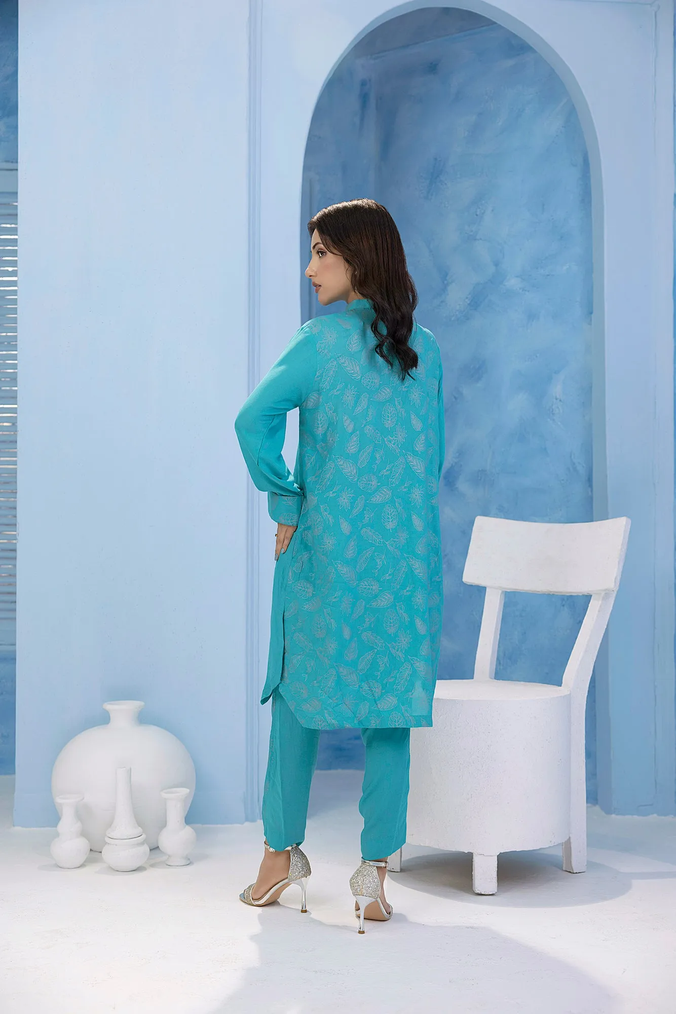 Clasasic Blue Embroidered stitched