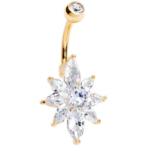 Clear Cubic Zirconia 14kt Gold Plated Marquise Petals Flower Belly Ring
