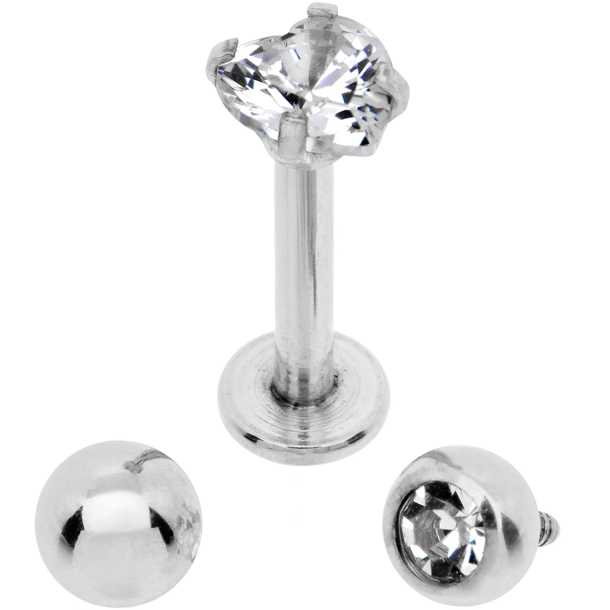 Clear CZ Heart Internally Threaded Labret Set of 3 Ends