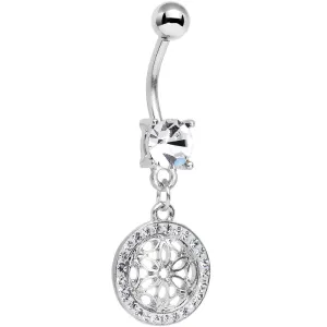 Clear Gem Mandala Medallion Dangle Belly Ring