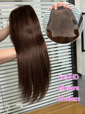 Closure Wig 5x5 HD Glueless 4# Straight Lace Wig Soft Comfortable No Tangle