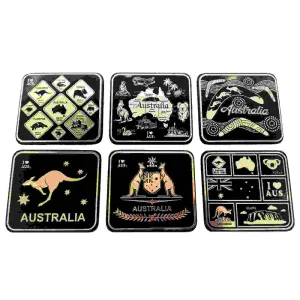 Coaster 6 Pcs Boxed AUS Icons Black