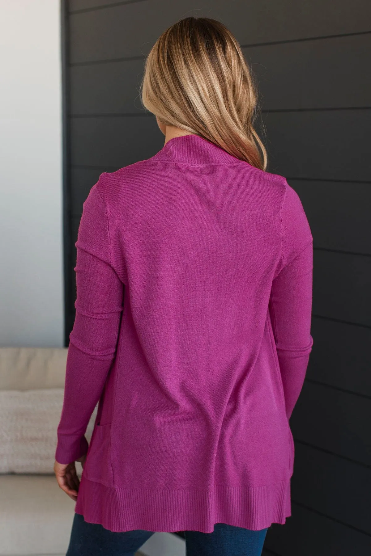 Comfortable With Myself Knit Cardigan- Fuchsia