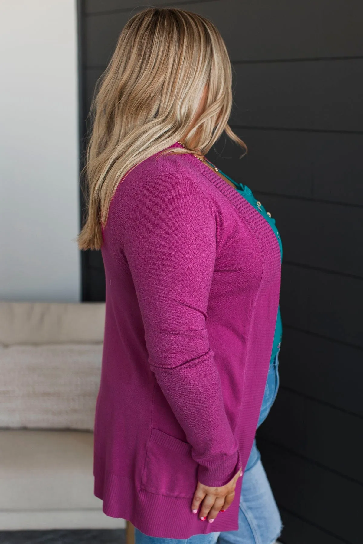 Comfortable With Myself Knit Cardigan- Fuchsia