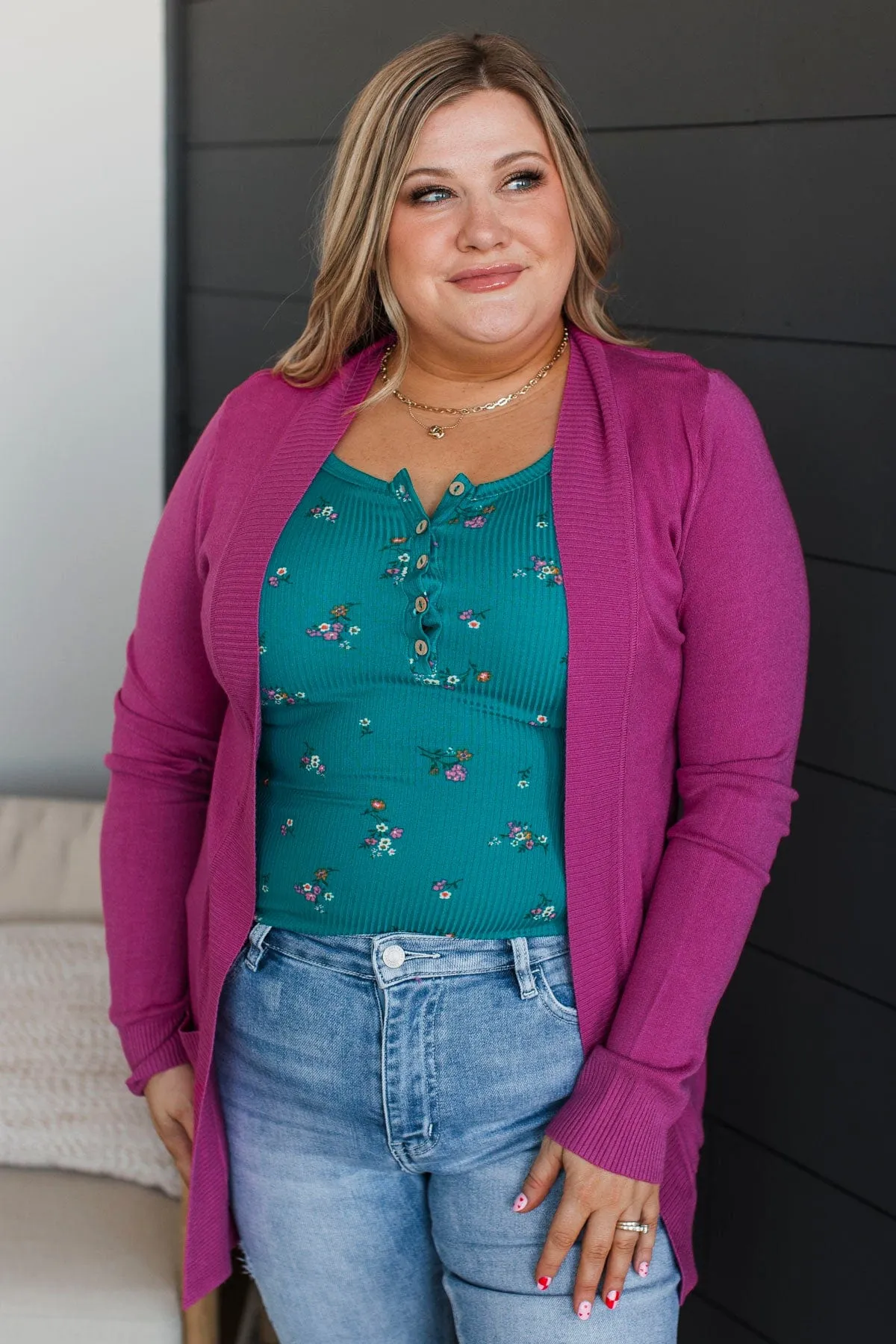 Comfortable With Myself Knit Cardigan- Fuchsia