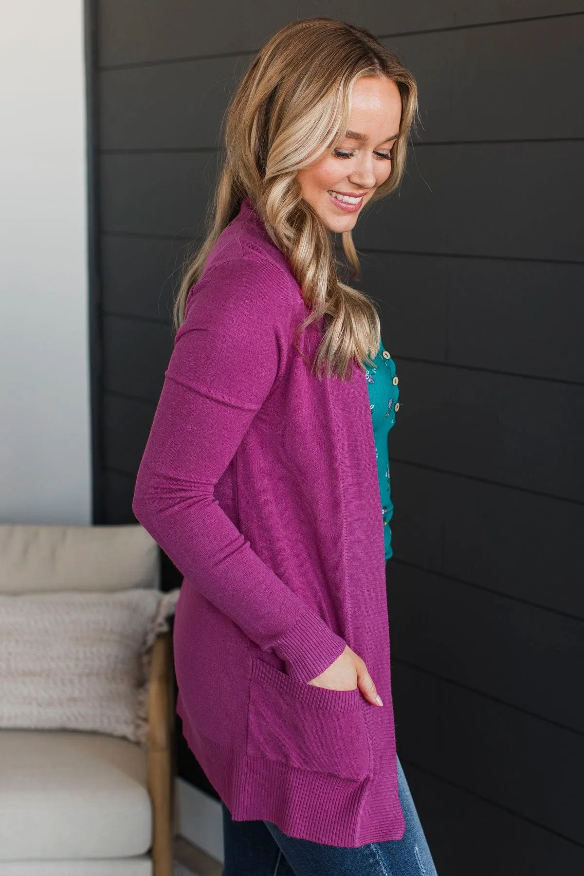 Comfortable With Myself Knit Cardigan- Fuchsia