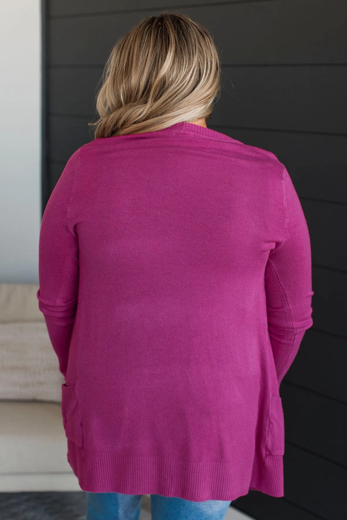 Comfortable With Myself Knit Cardigan- Fuchsia