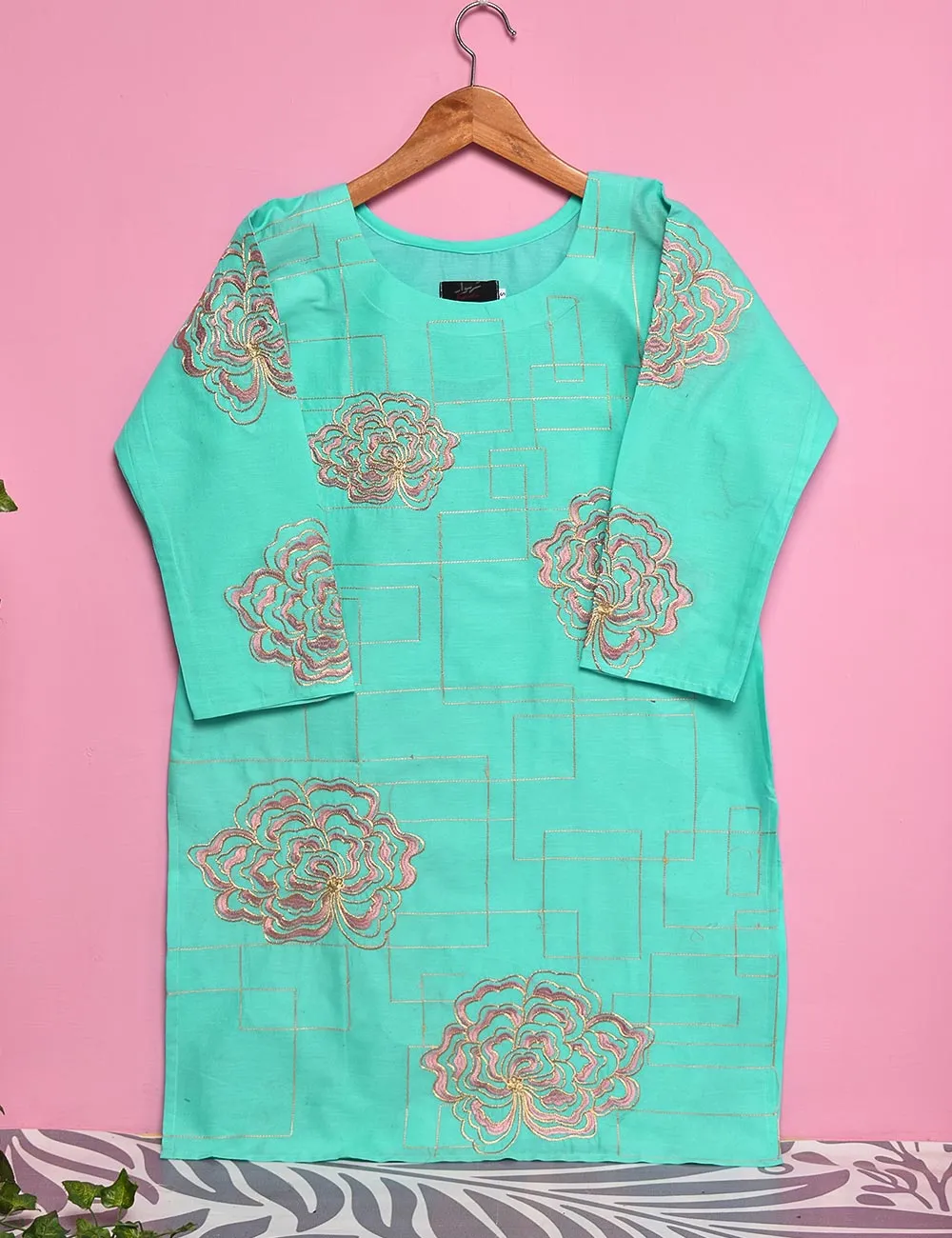 Cotton Embroidered Stitched Kurti - Blooming Angel (TS-022A-SkyBlue)