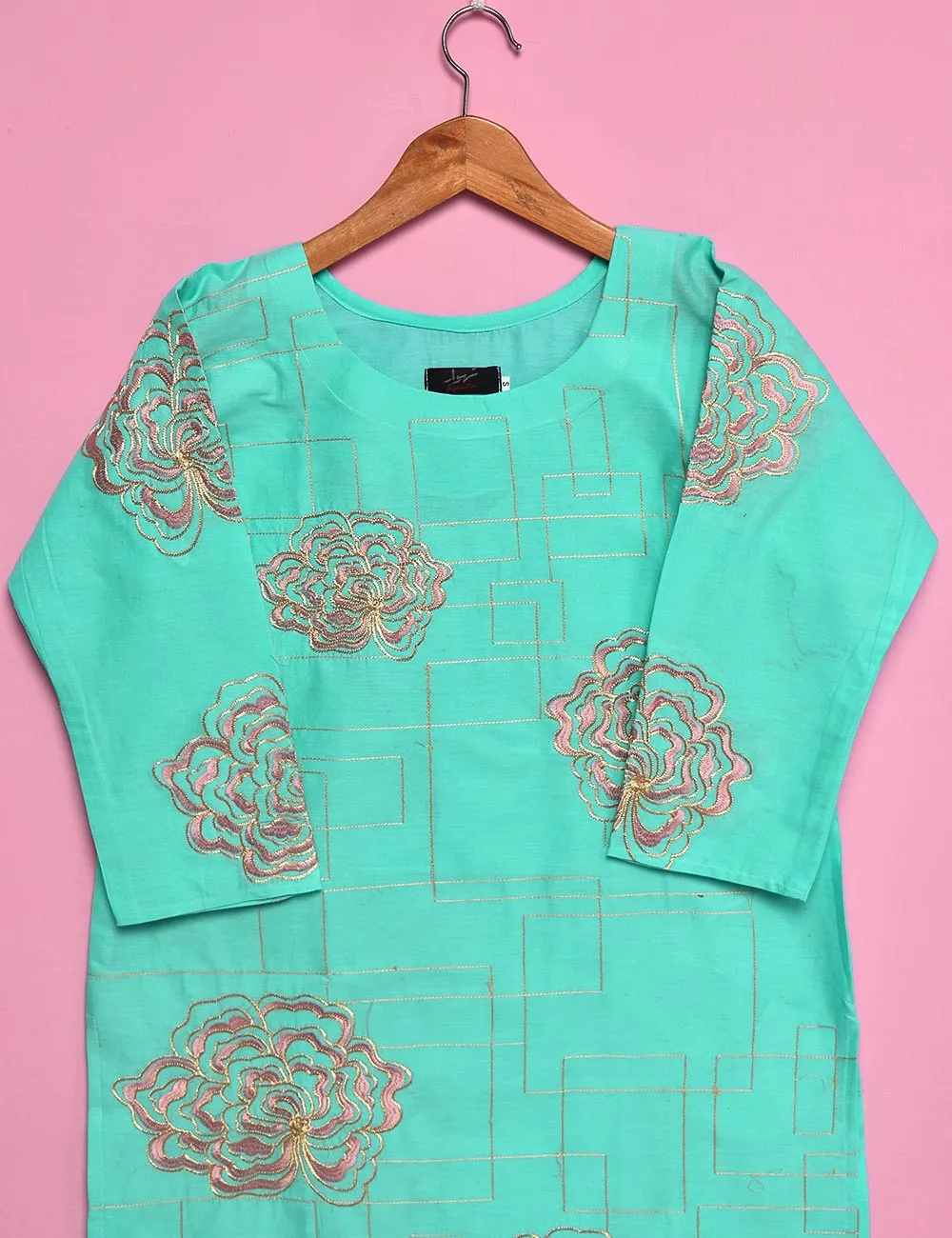 Cotton Embroidered Stitched Kurti - Blooming Angel (TS-022A-SkyBlue)