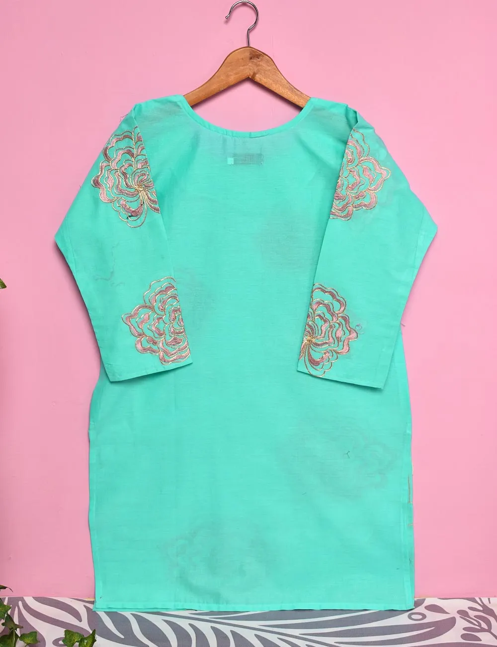 Cotton Embroidered Stitched Kurti - Blooming Angel (TS-022A-SkyBlue)