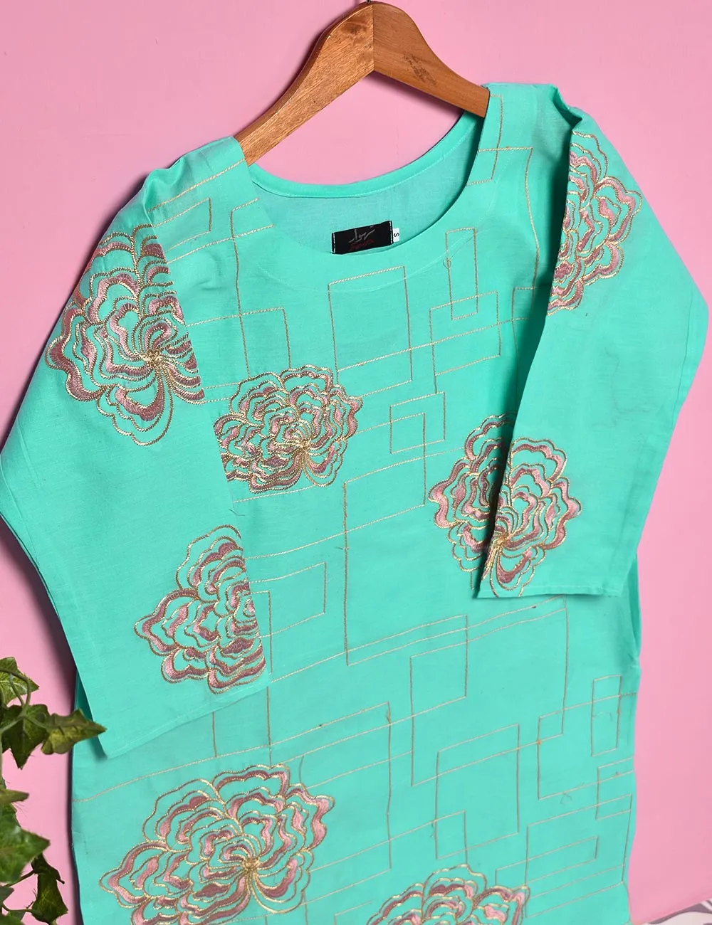 Cotton Embroidered Stitched Kurti - Blooming Angel (TS-022A-SkyBlue)