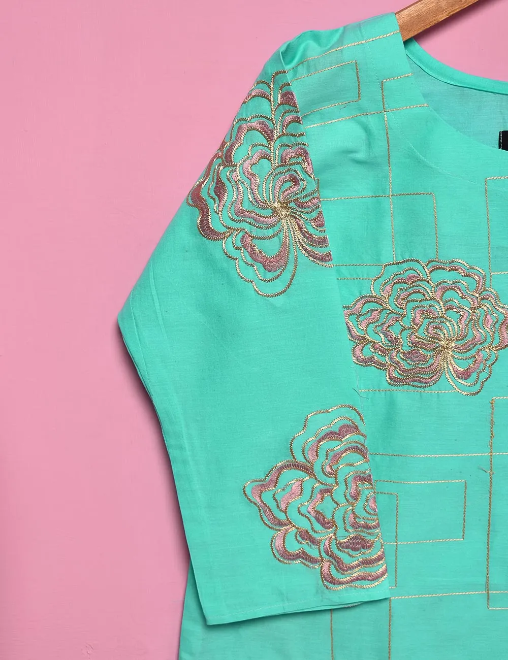 Cotton Embroidered Stitched Kurti - Blooming Angel (TS-022A-SkyBlue)