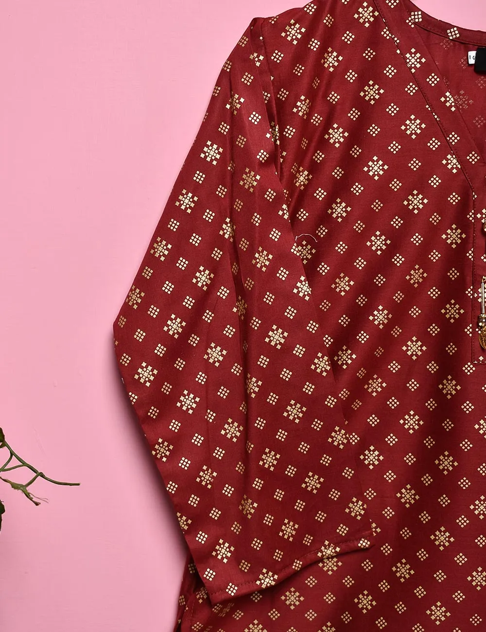 Cotton Printed Stitched Kurti - Rejuve (TS-020A-Maroon)