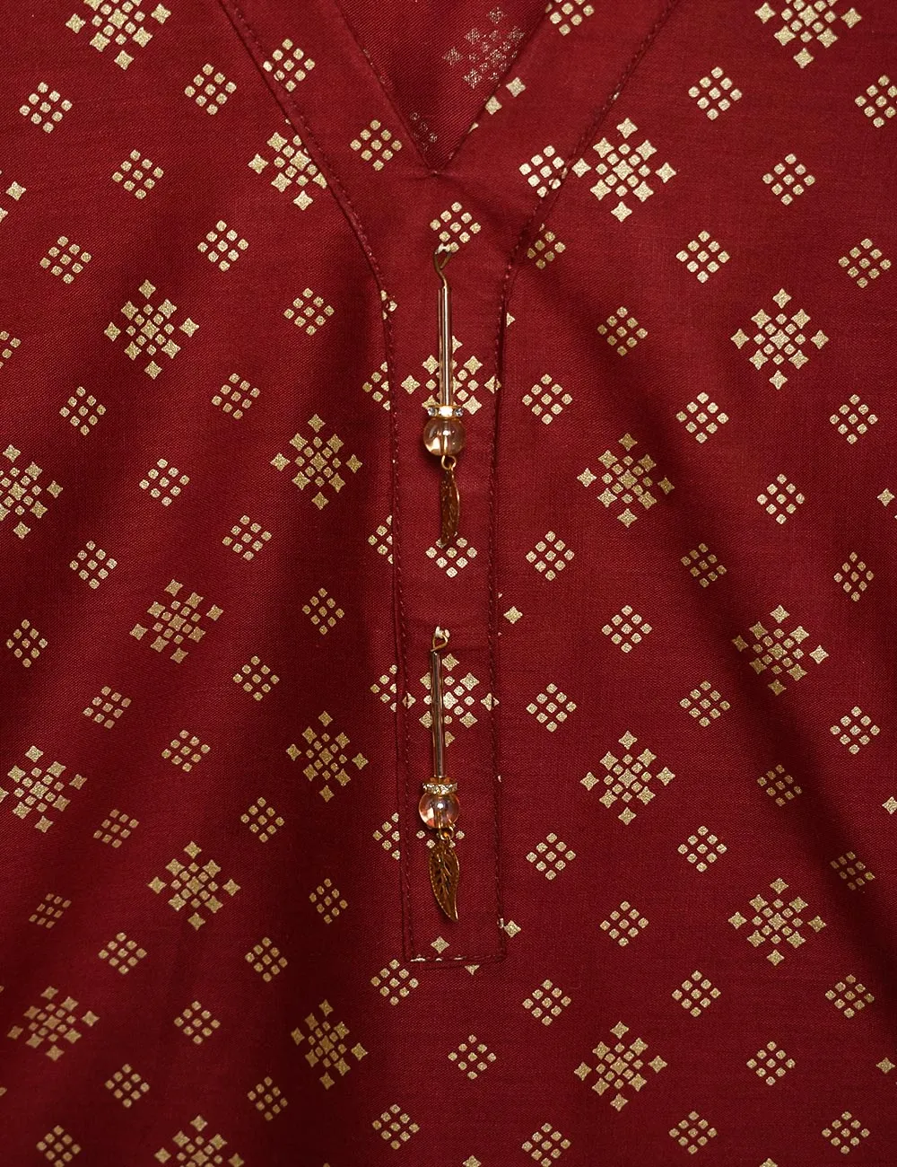 Cotton Printed Stitched Kurti - Rejuve (TS-020A-Maroon)