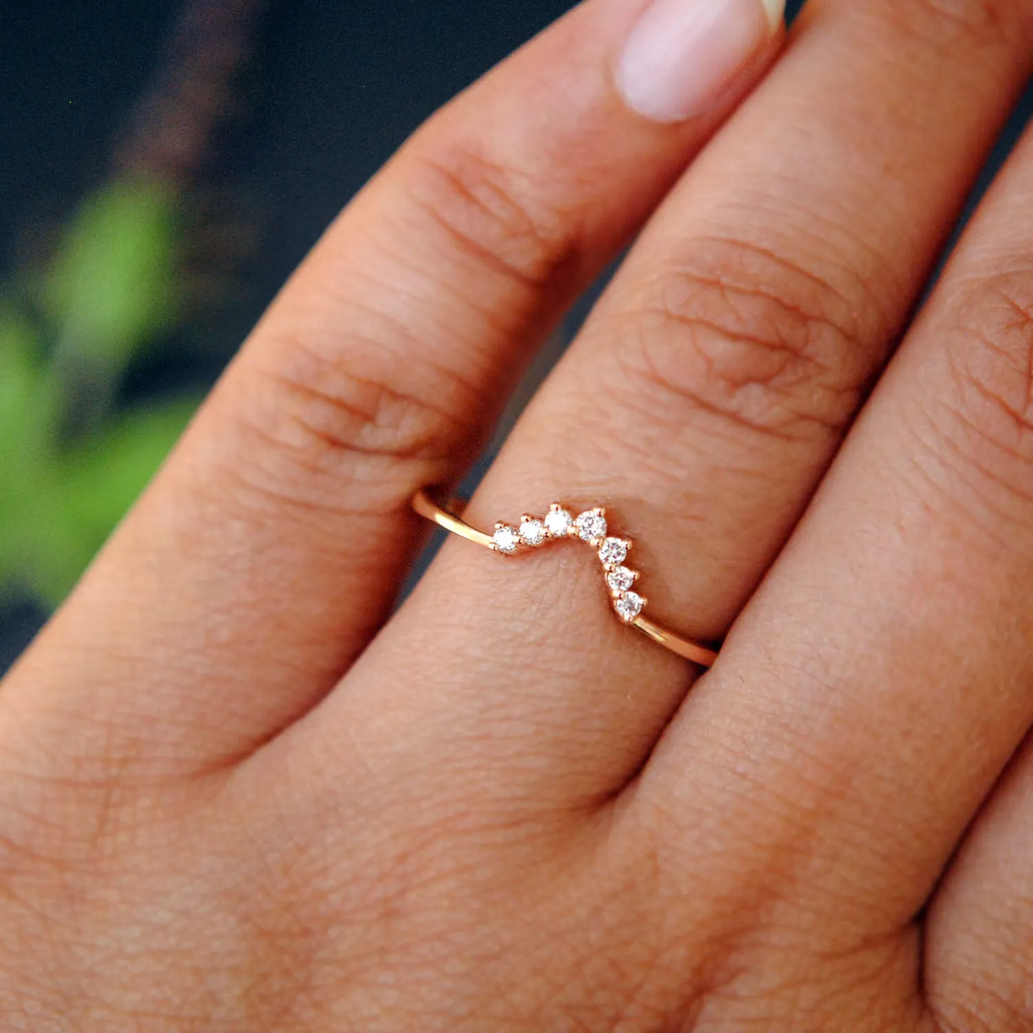 Curved Diamond Wedding Band Stack Ring