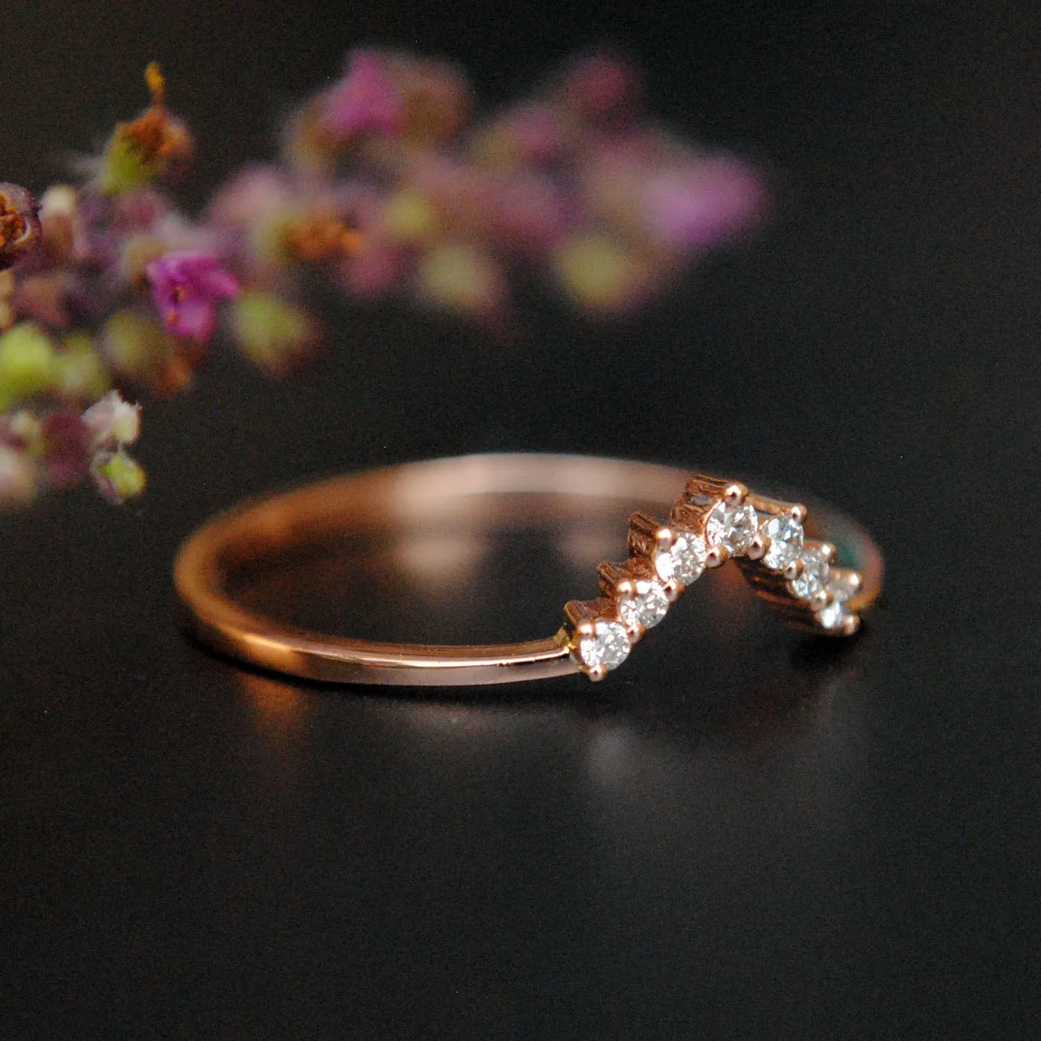 Curved Diamond Wedding Band Stack Ring