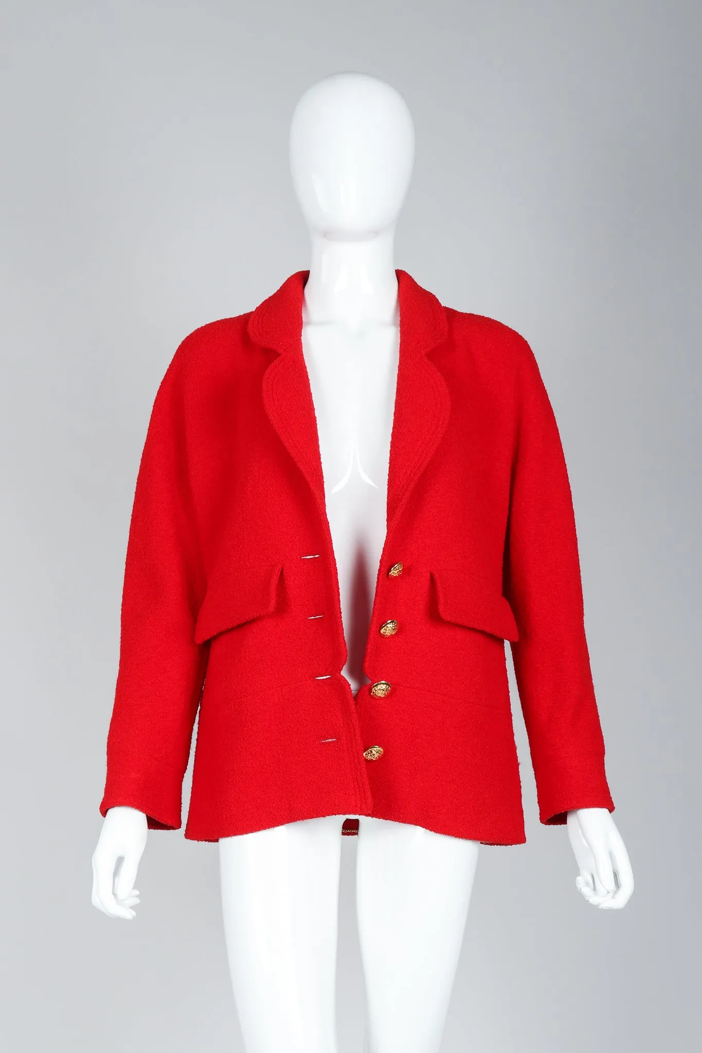 Curved Lapel Bouclé Jacket