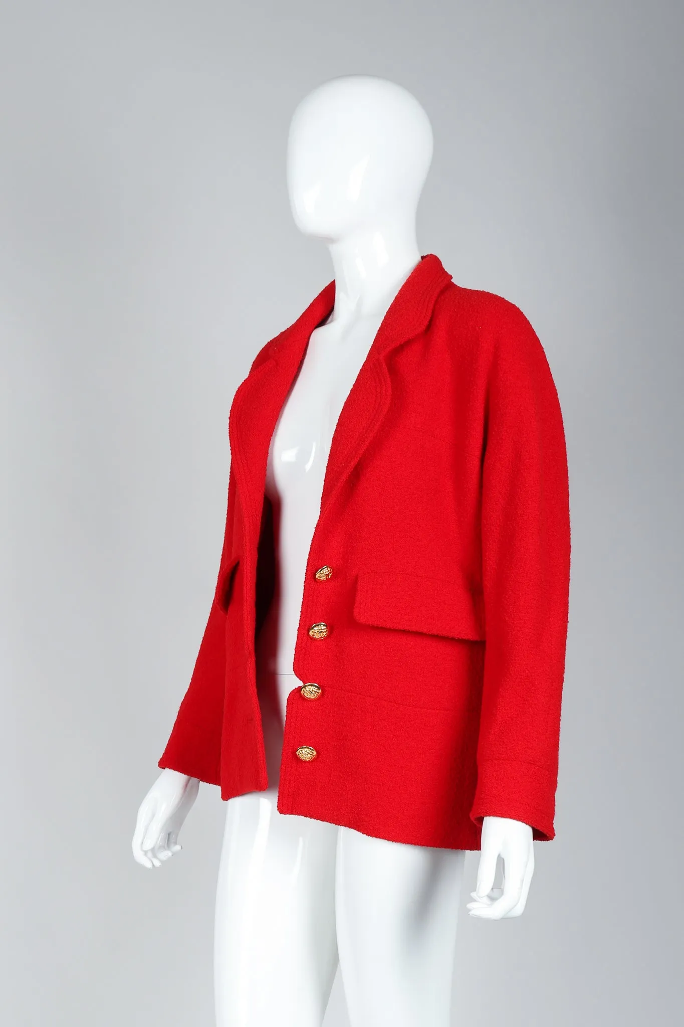 Curved Lapel Bouclé Jacket