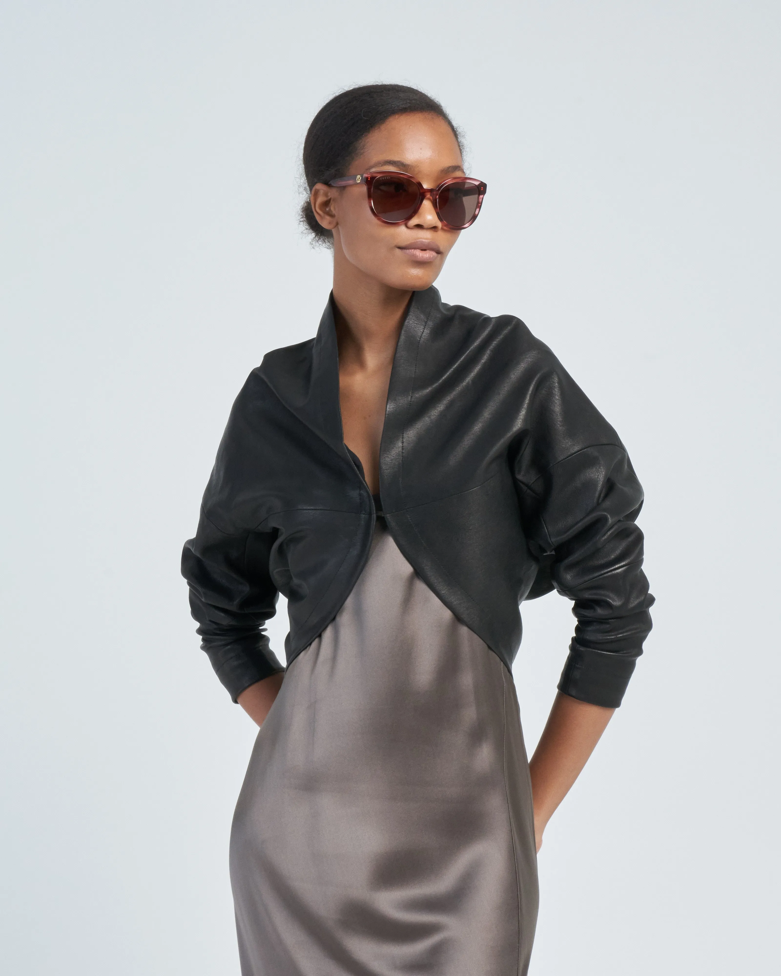 curved macaroon shrug