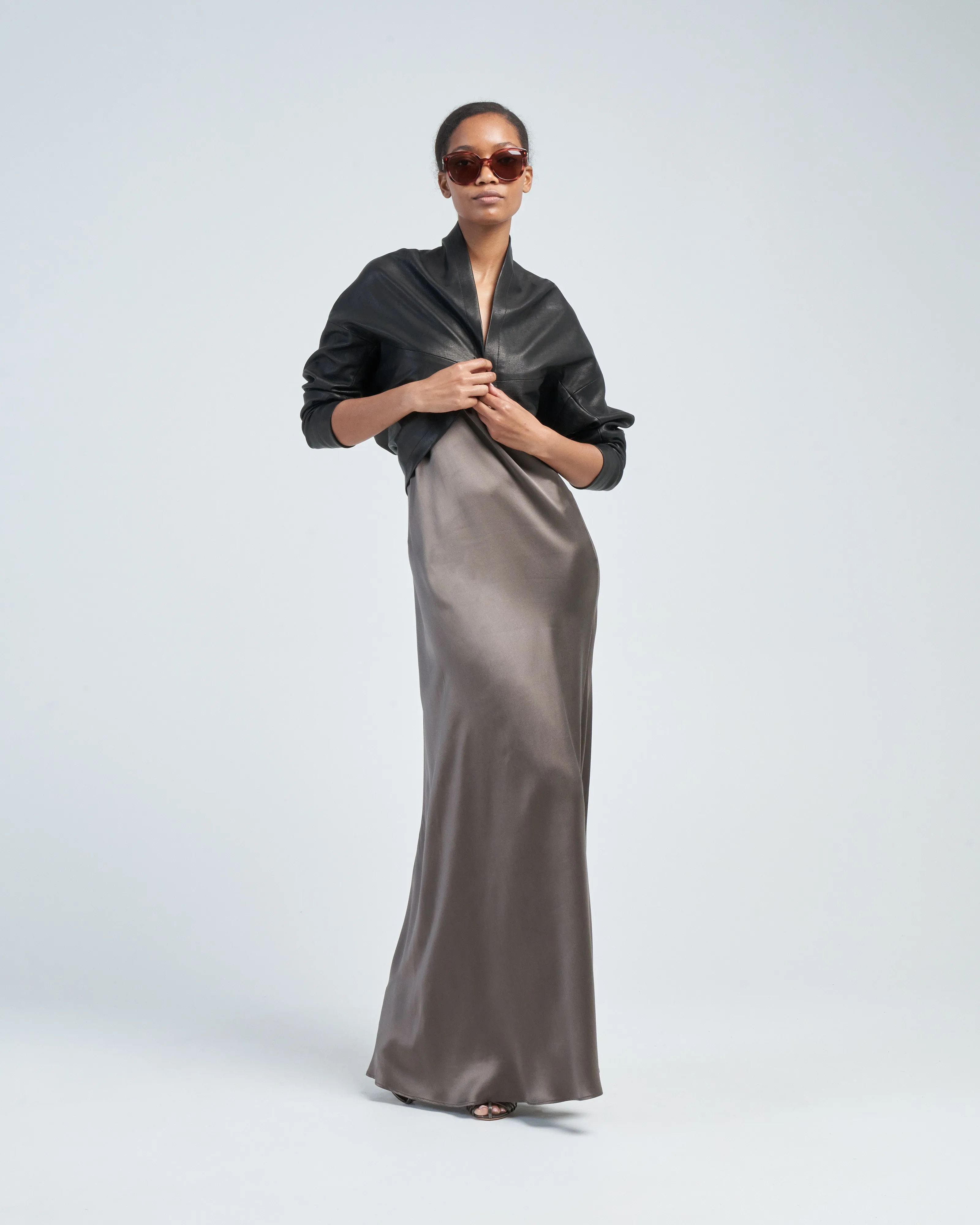 curved macaroon shrug