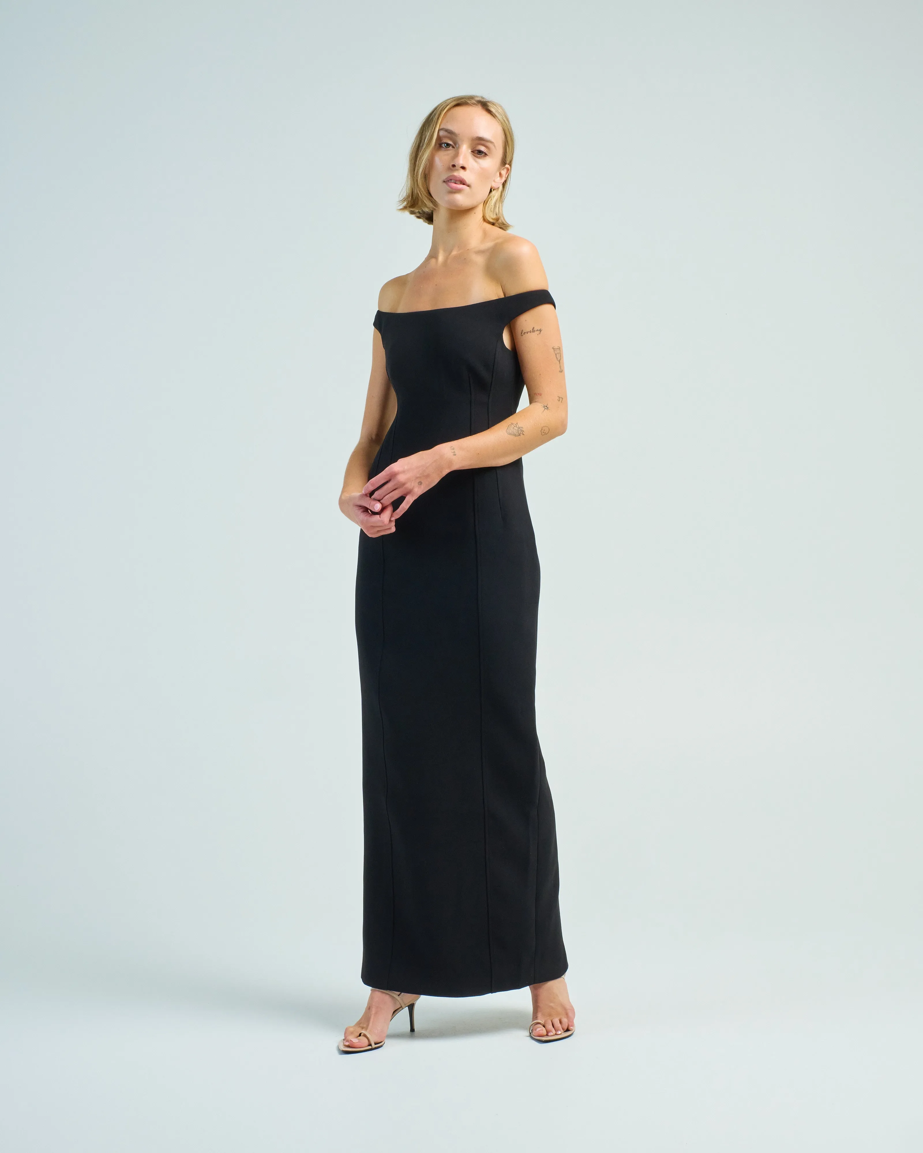 curved off shoulder dress
