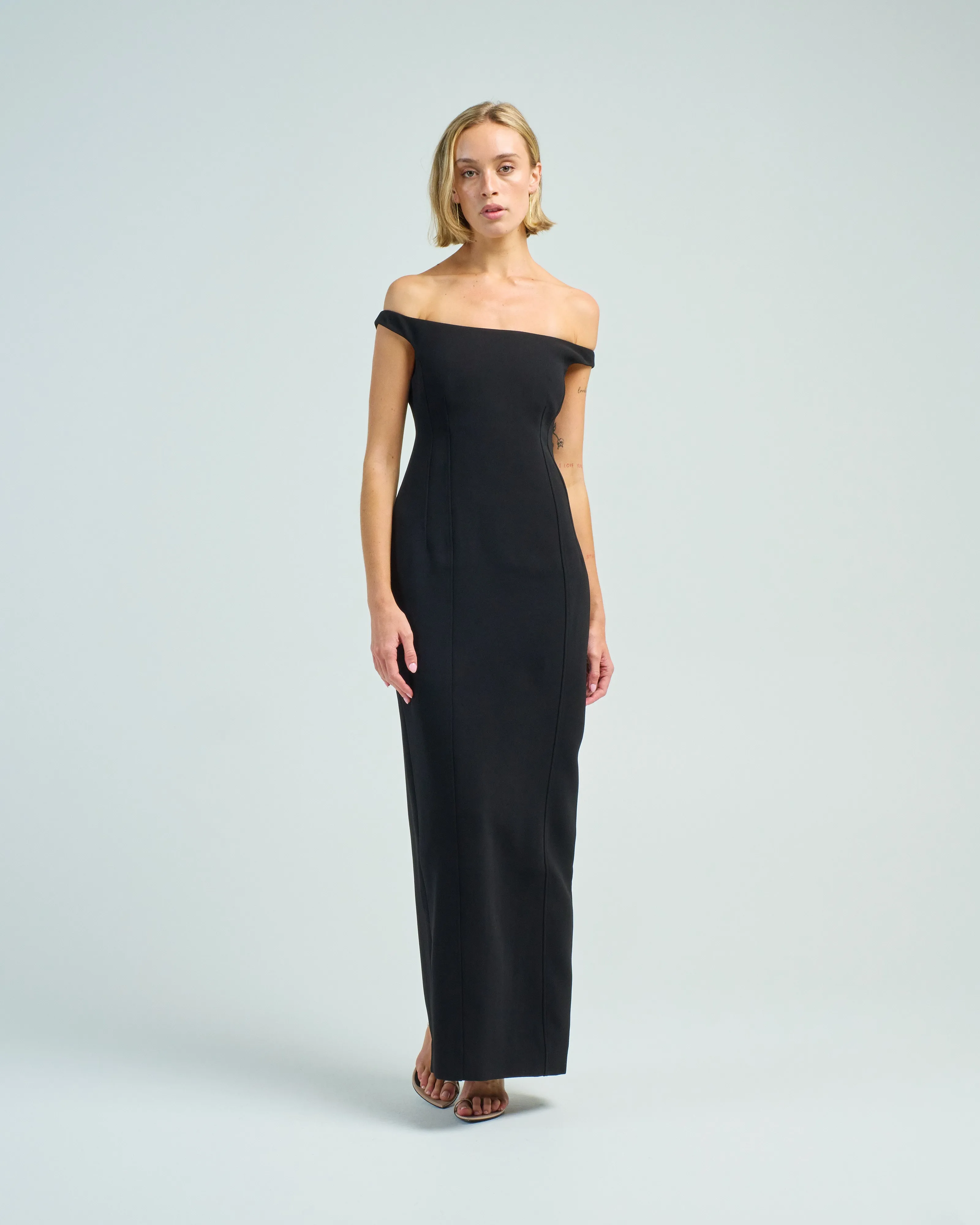 curved off shoulder dress