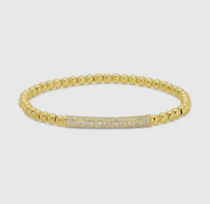 Curved Pave Bar Gold Stretch Bracelet