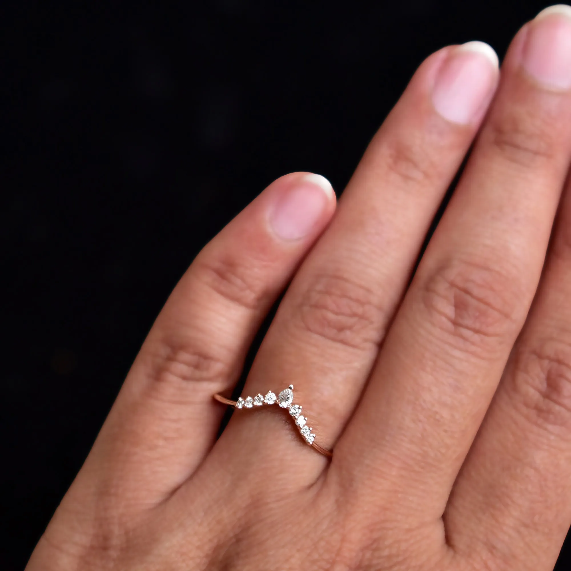 Curved Stack Wedding Band with Pear & Round Diamond