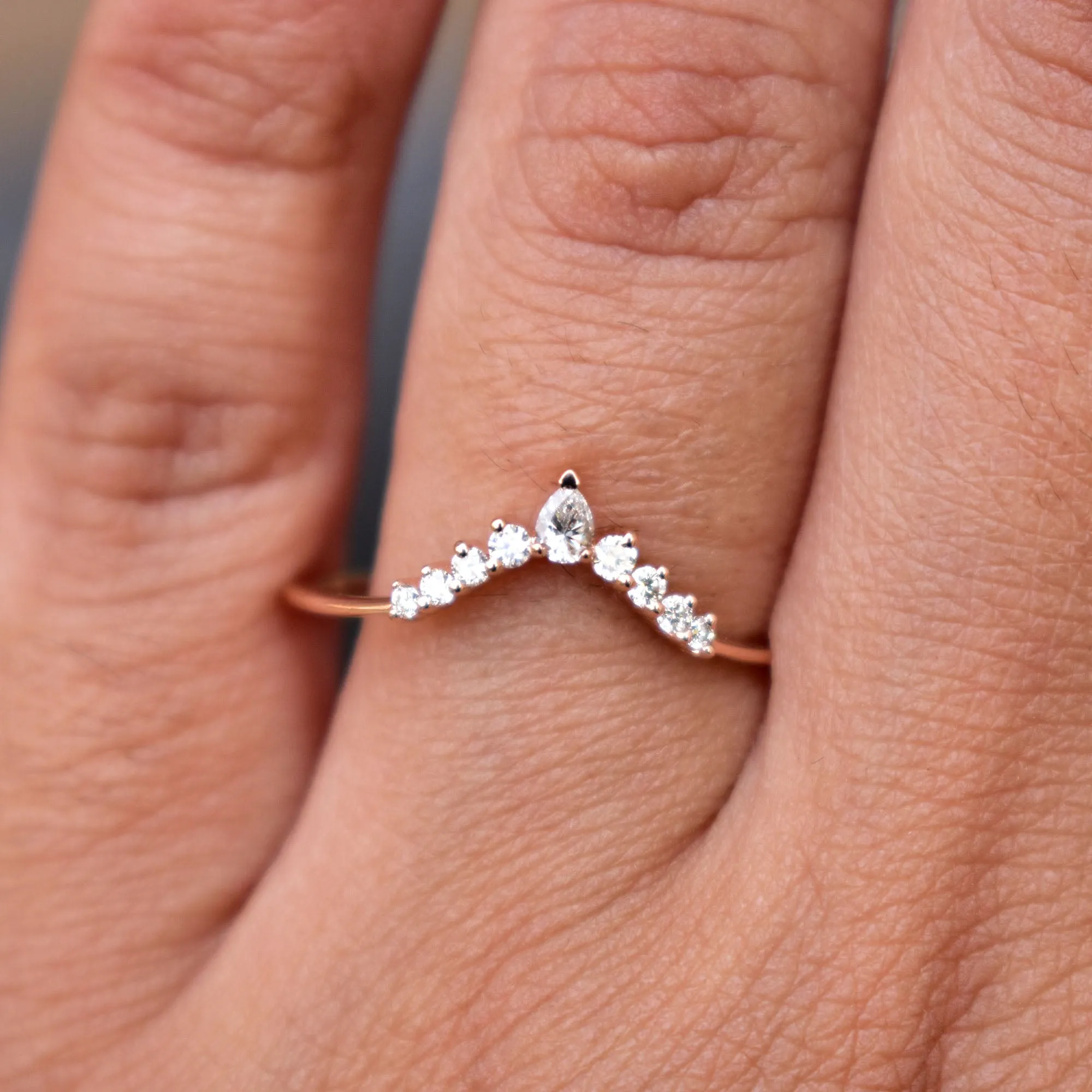 Curved Stack Wedding Band with Pear & Round Diamond