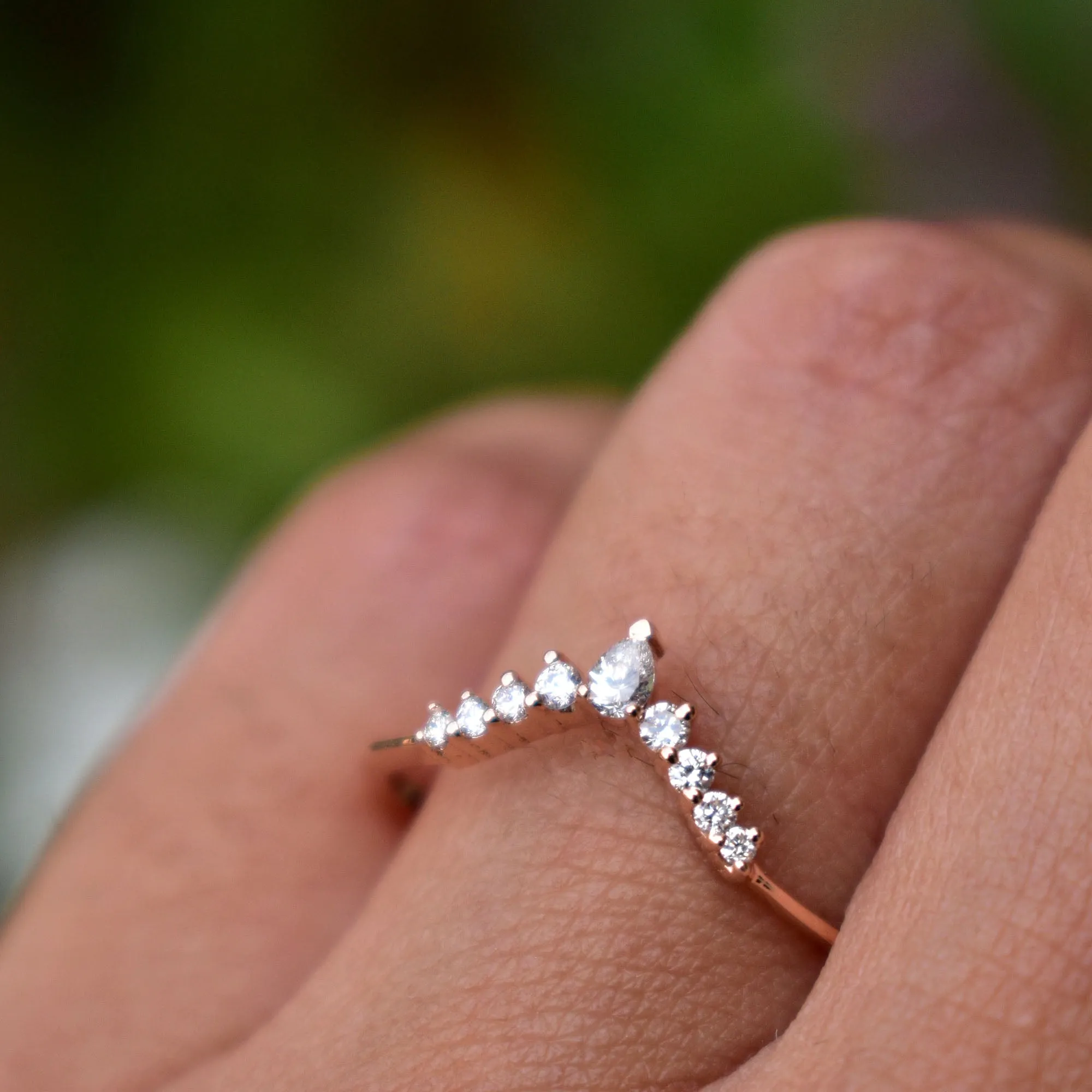 Curved Stack Wedding Band with Pear & Round Diamond