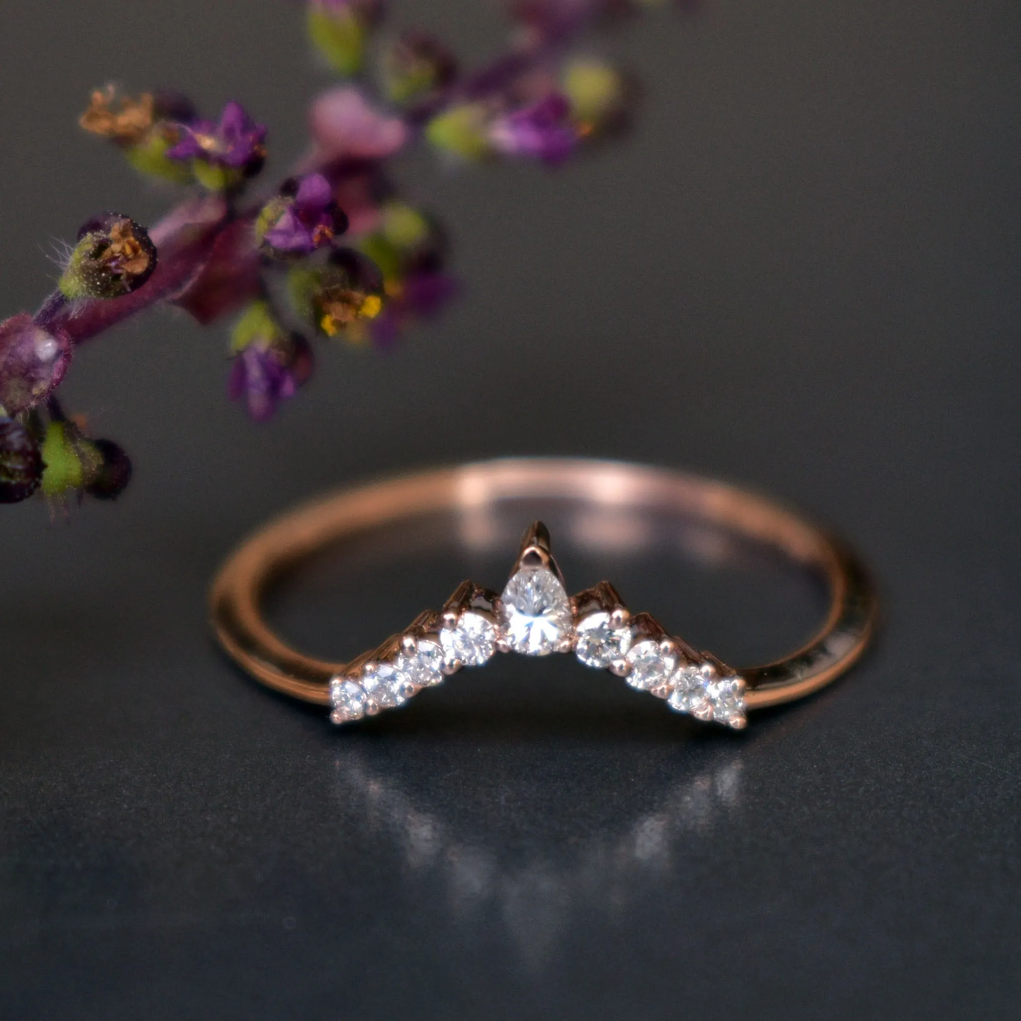 Curved Stack Wedding Band with Pear & Round Diamond