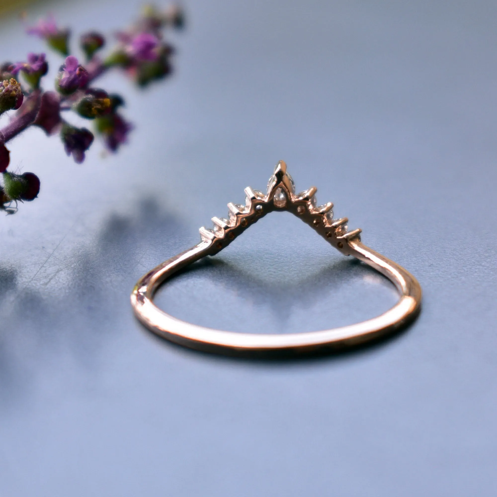 Curved Stack Wedding Band with Pear & Round Diamond
