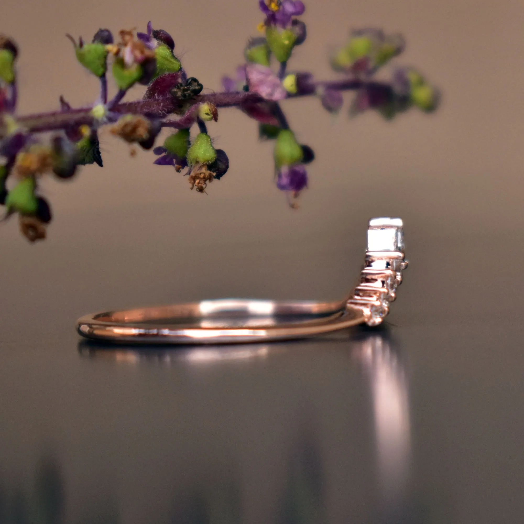 Curved Stack Wedding Band with Pear & Round Diamond