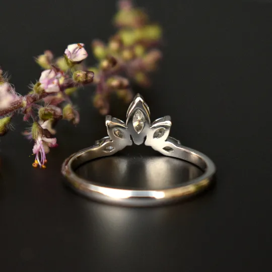 Curved Wedding Band with Marquise Cut Natural Diamonds