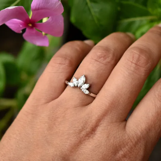 Curved Wedding Band with Marquise Cut Natural Diamonds