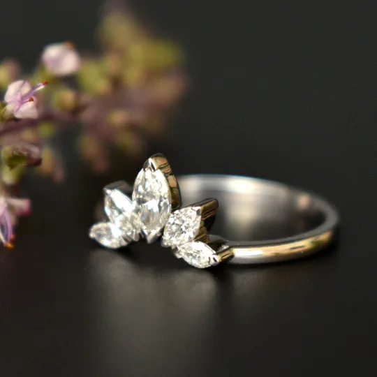 Curved Wedding Band with Marquise Cut Natural Diamonds