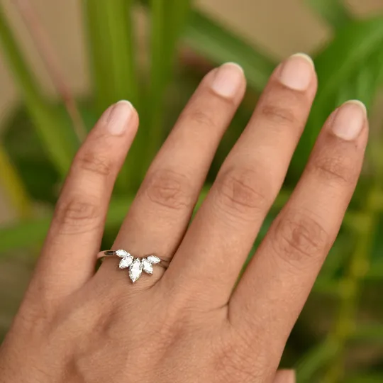 Curved Wedding Band with Marquise Cut Natural Diamonds