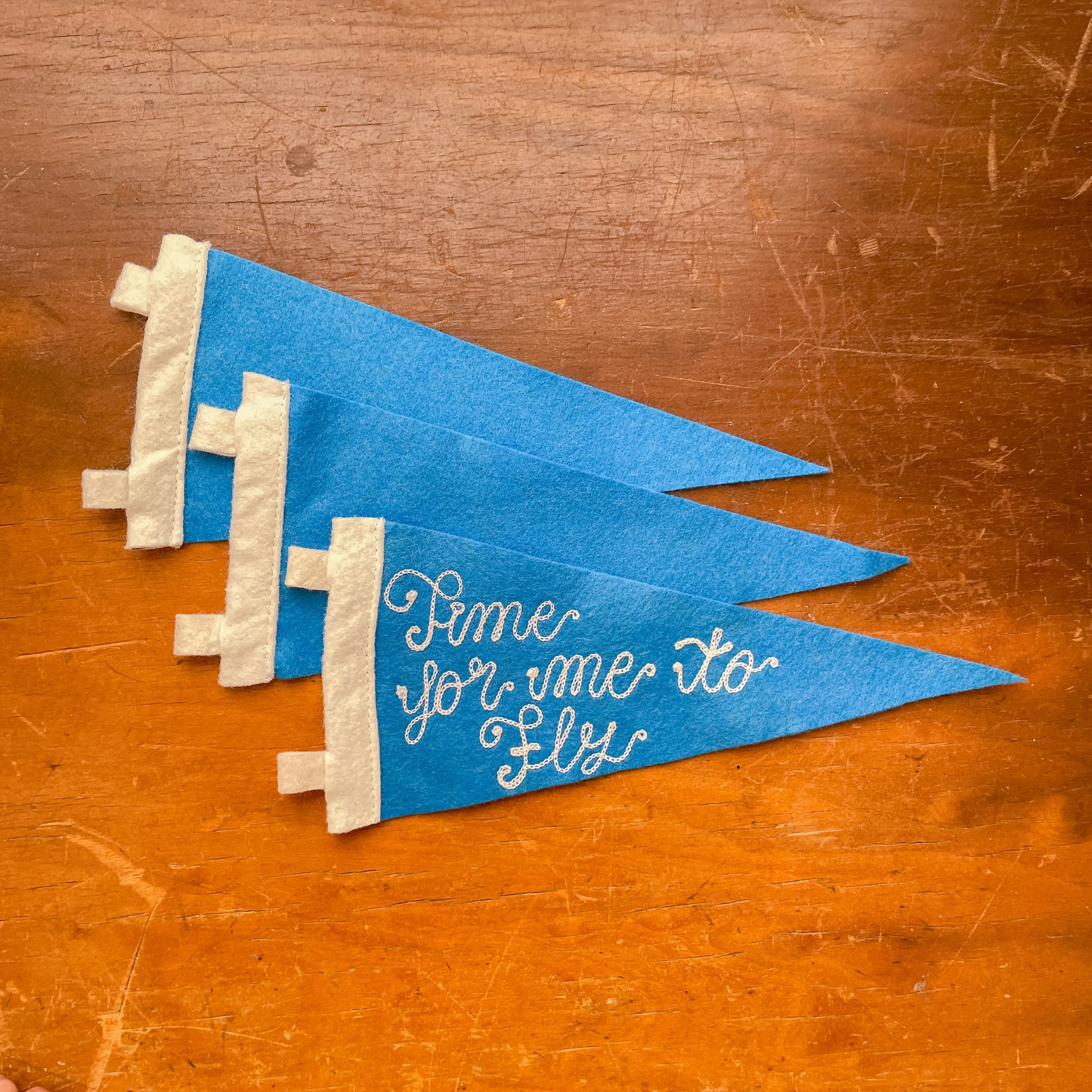 Custom Embroidered Pennant - Cerulean Blue