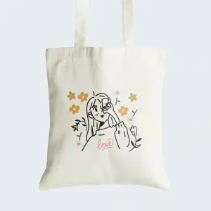 Cute Love Illustration Tote Bag With Zipper