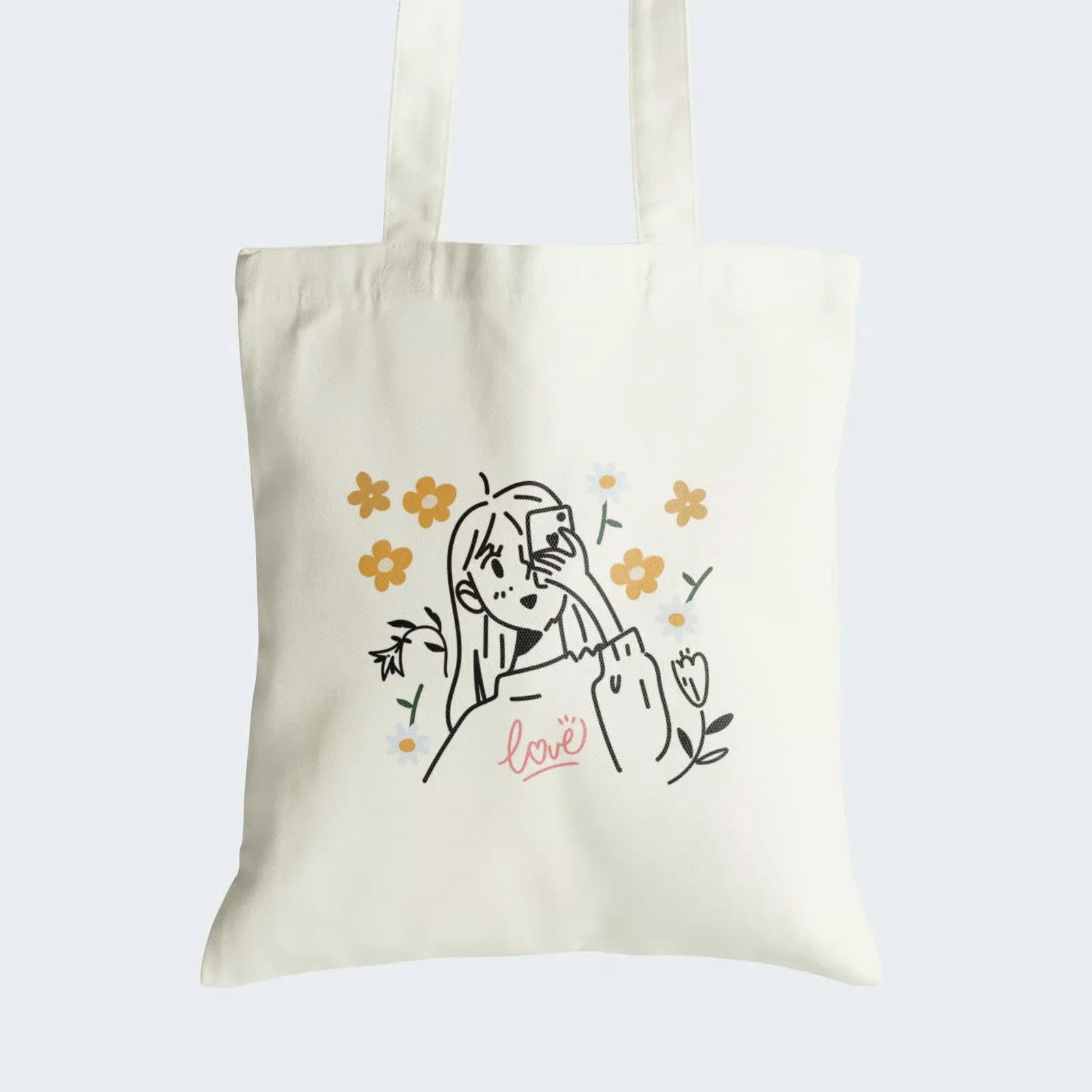 Cute Love Illustration Tote Bag With Zipper