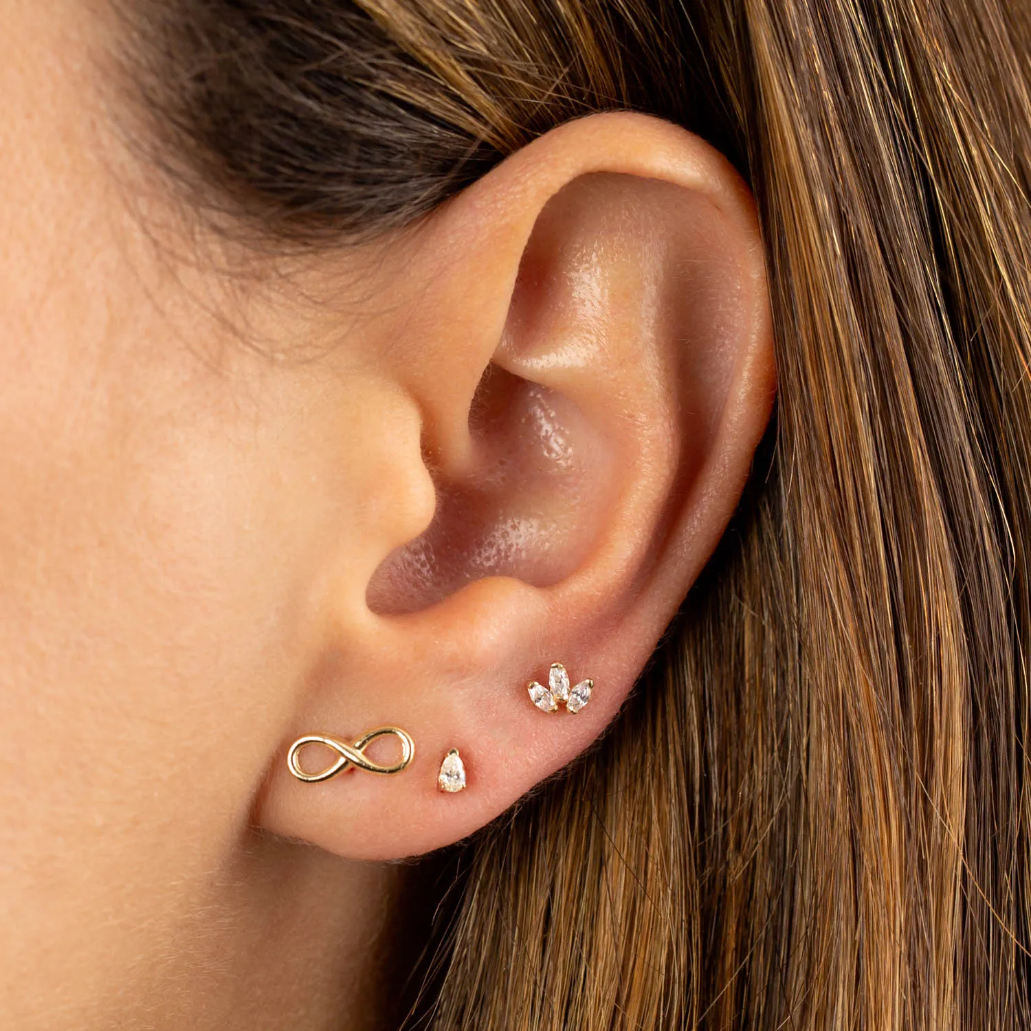 CZ Marquise Trio Cluster Threaded Stud Earring 14K