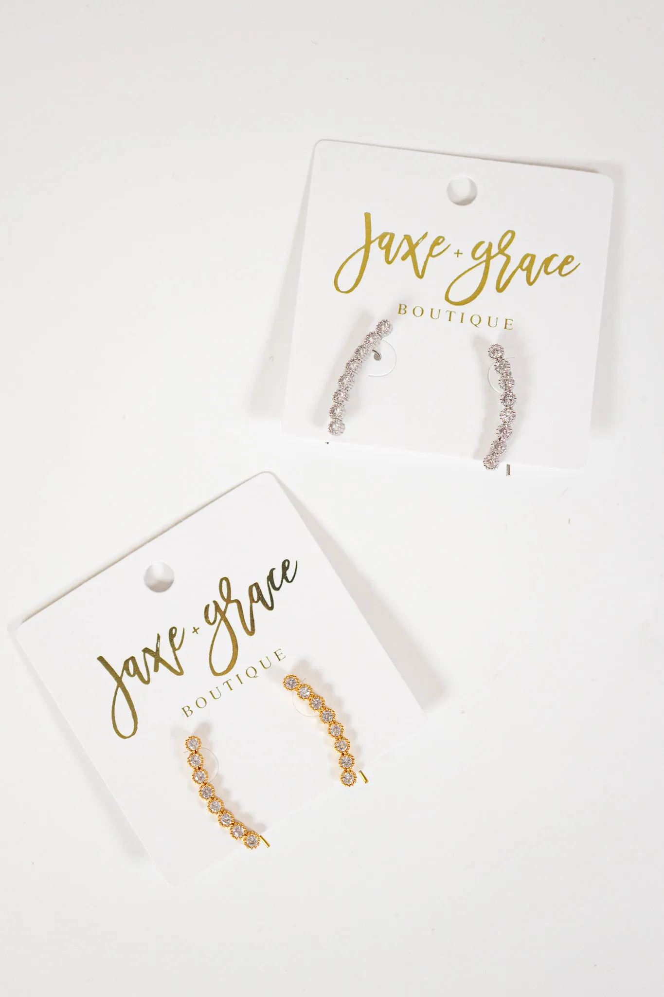 CZ Round Bar Curved Earrings, VARIOUS