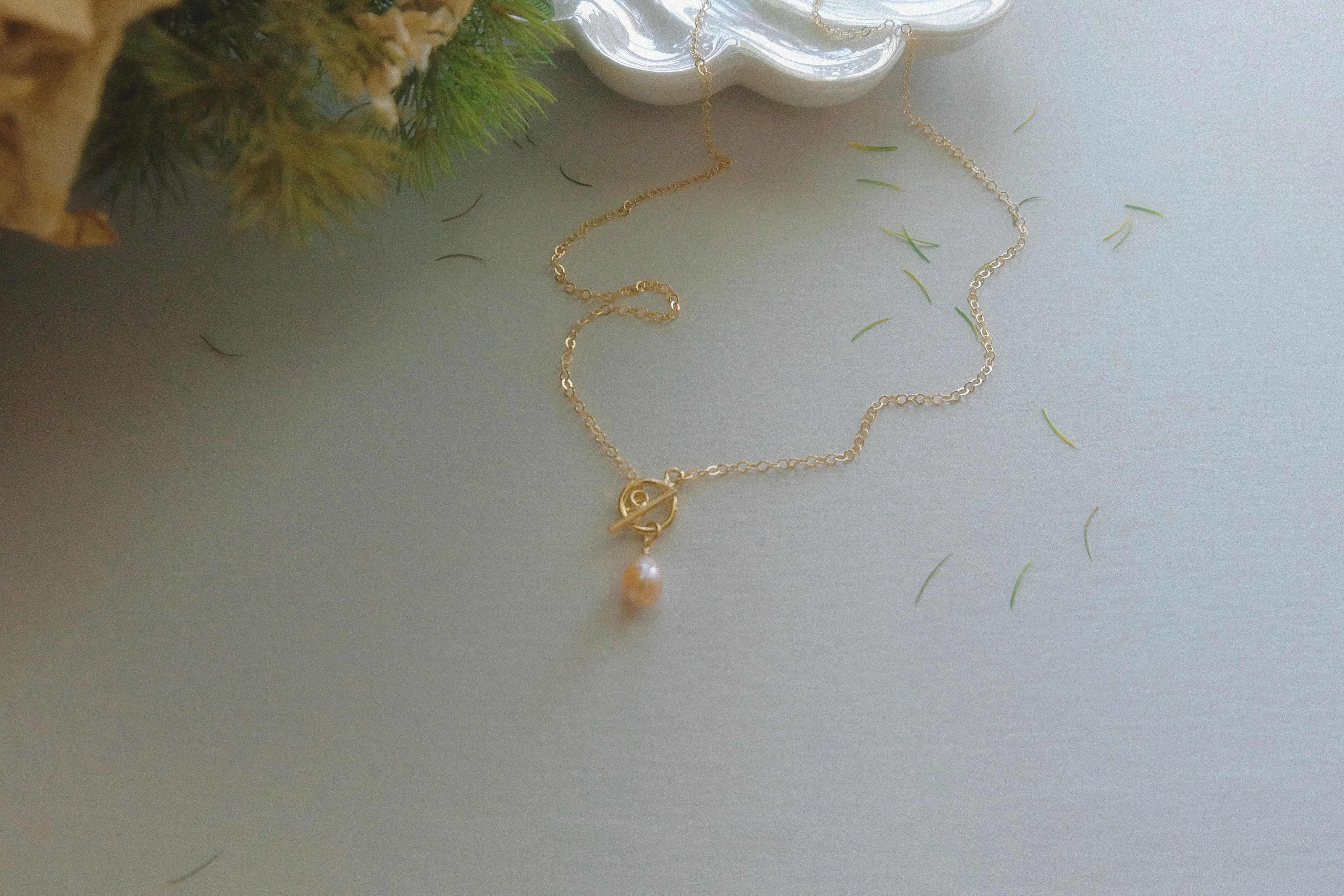 Dainty Pearl Drop Toggle Necklace