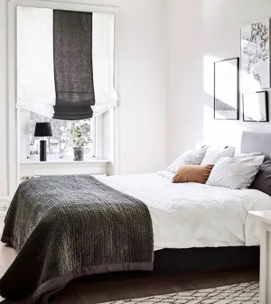 Dark Gray White 2 Color Combo Linen Relaxed Roman Shade/CL1010