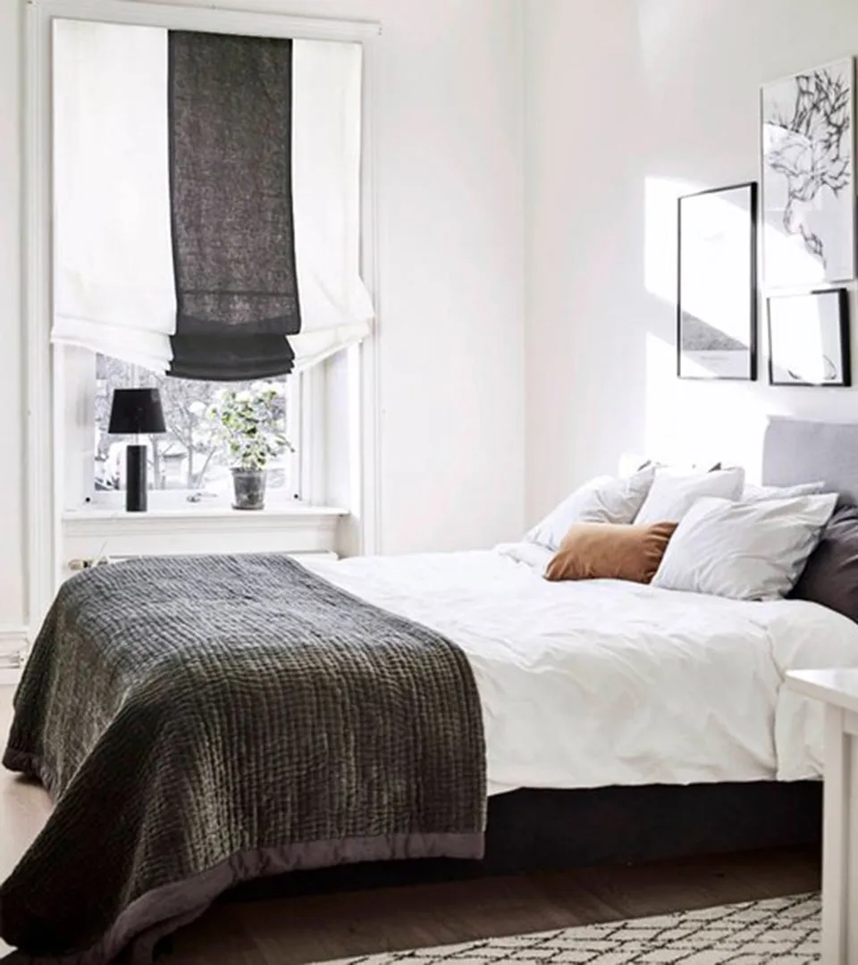 Dark Gray White 2 Color Combo Linen Relaxed Roman Shade/CL1010